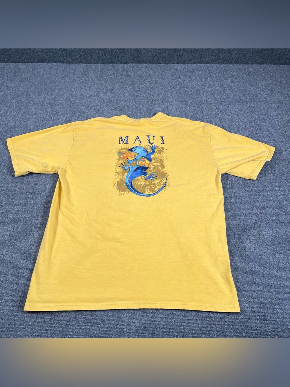 Vintage Maui Surf Shirt Men’s Xl Yellow Y2K 90s Lizard Tropical Double Sided